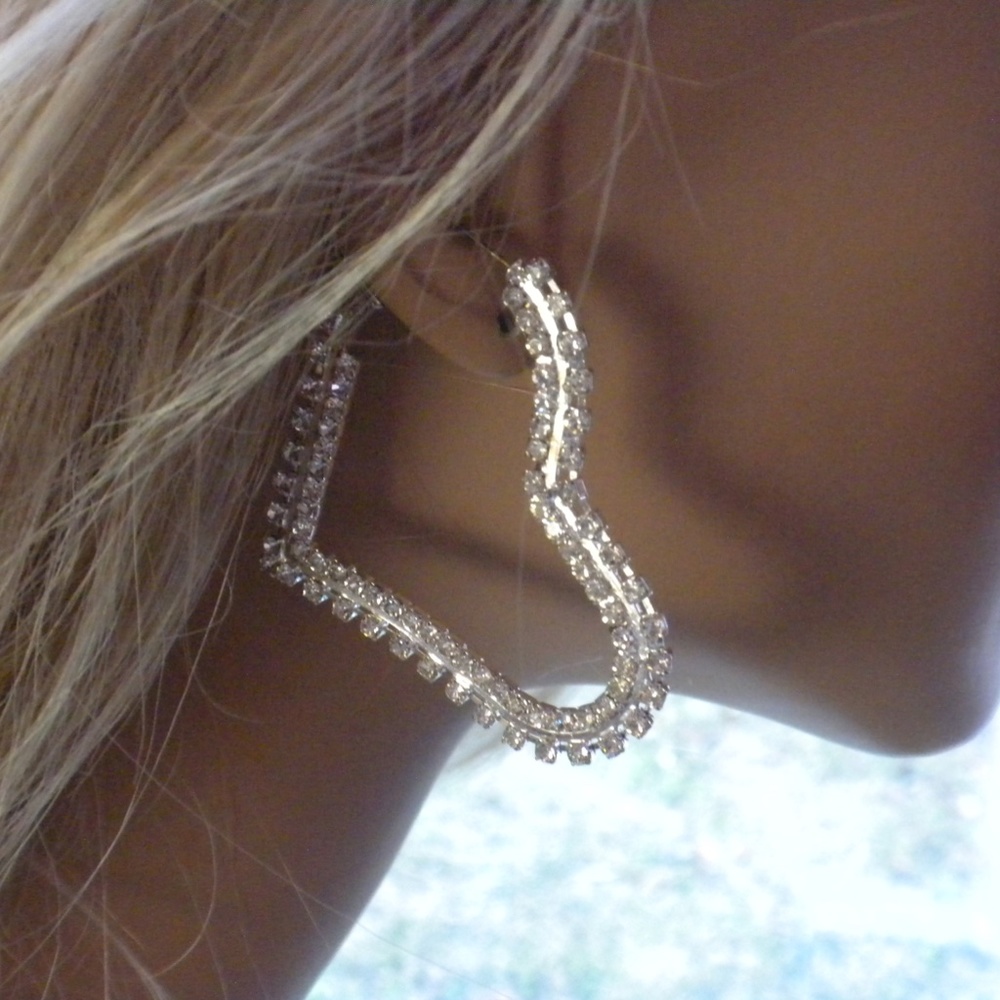 2.5" Heart Rhinestone Hoops